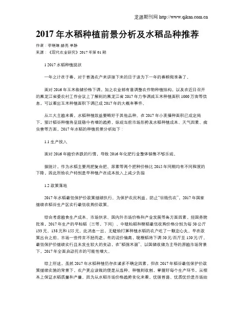 2017年水稻种植前景分析及水稻品种推荐