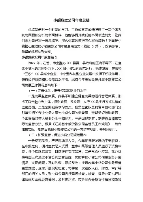 小额贷款公司年度总结范文（精选5篇）