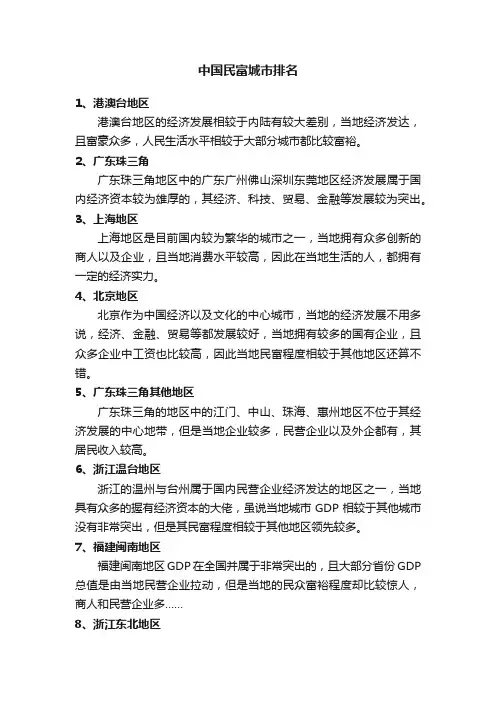 中国民富城市排名