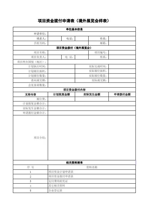 项目资金拨付申请表(境外展览会样表)