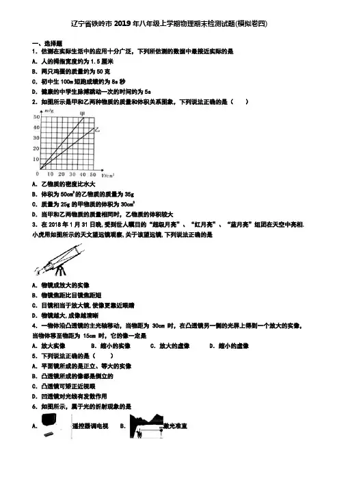 辽宁省铁岭市2019年八年级上学期物理期末检测试题(模拟卷四)