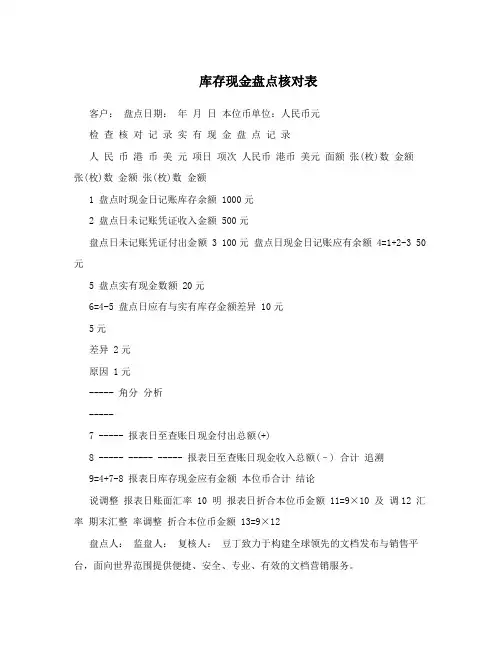库存现金盘点核对表