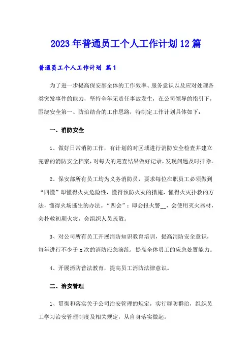 2023年普通员工个人工作计划12篇