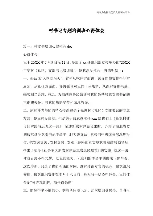 村书记专题培训班心得体会