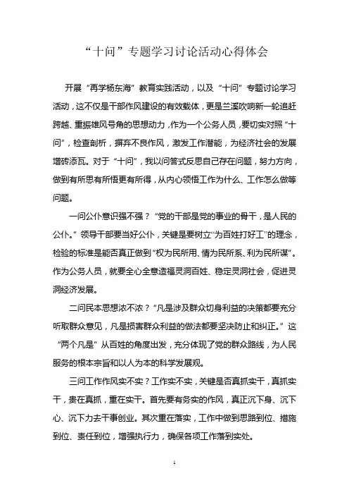 “十问”专题学习讨论活动心得体会
