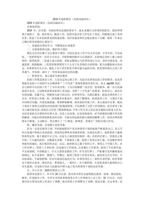 2019年述职报告(民政局副局长)