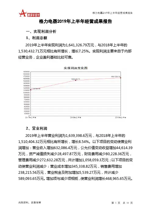 格力电器2019年上半年经营成果报告
