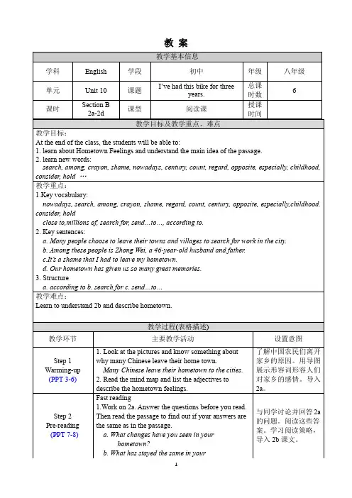 《U10 Section B 2a-2d》教案人教版英语八年级下册