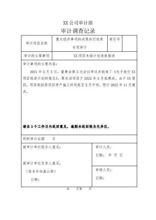 审计调查取证记录