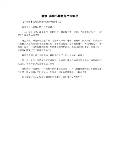 螃蟹 观察小螃蟹作文300字