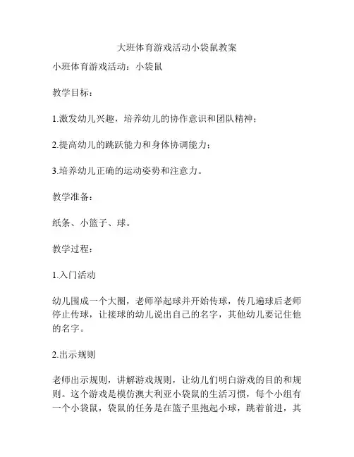大班体育游戏活动小袋鼠教案