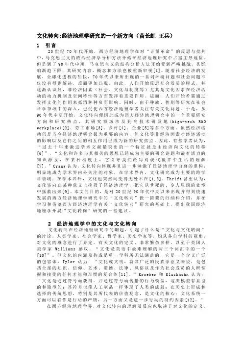 文化转向经济地理学研究的一个新方向(苗长虹 王兵)