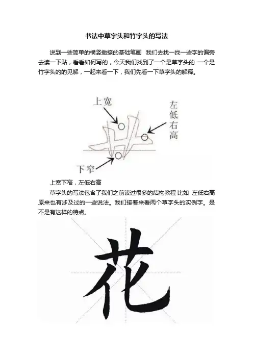 书法中草字头和竹字头的写法