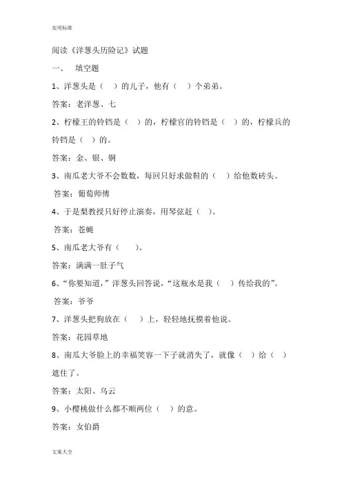 洋葱头历险记及问题详解