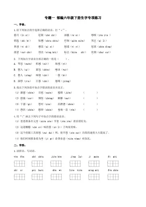 部编人教版六年级语文下册专项复习：六下生字专项