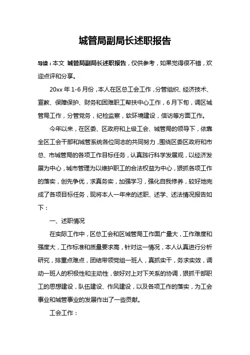 城管局副局长述职报告