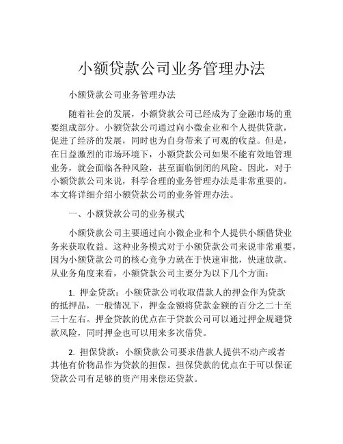 小额贷款公司业务管理办法