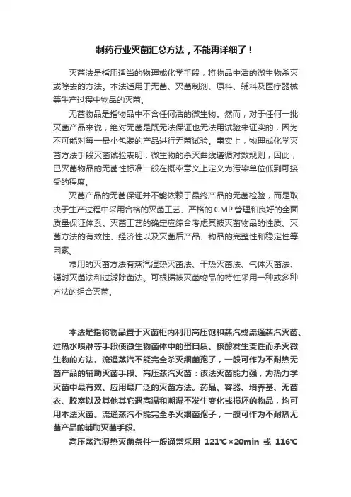 制药行业灭菌汇总方法，不能再详细了！