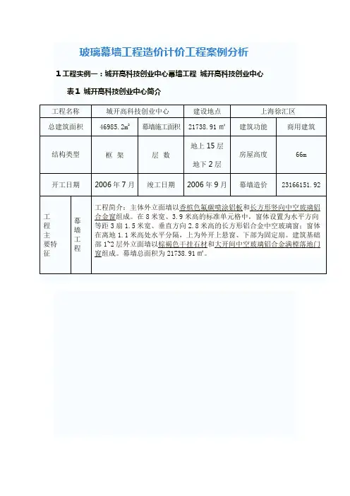 幕墙--玻璃幕墙工程造价计价工程案例分析