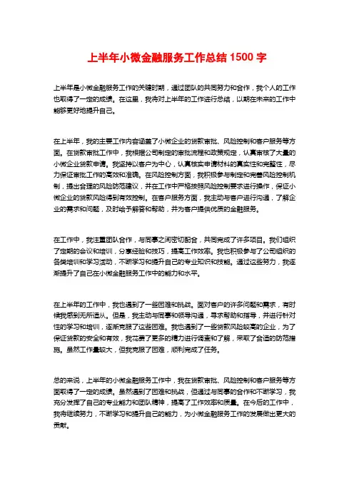 上半年小微金融服务工作总结2