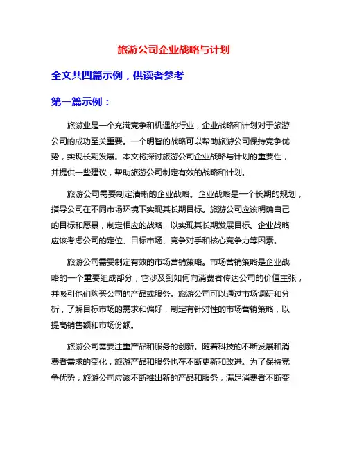 旅游公司企业战略与计划