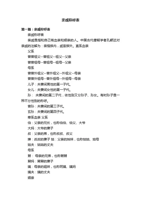 亲戚称呼表