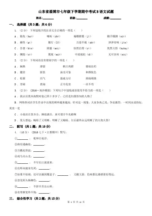 山东省淄博市七年级下学期期中考试B语文试题