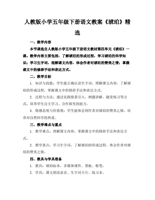 人教版小学五年级下册语文教案《琥珀》精选