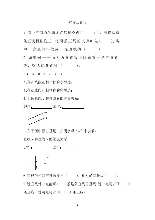 平行与垂直(同步练习)-2024-2025学年四年级上册数学人教版