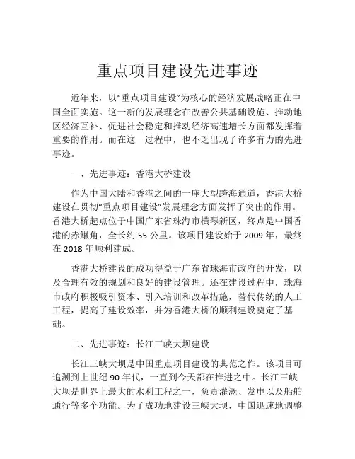 重点项目建设先进事迹