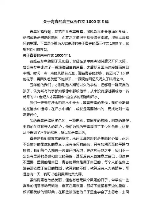 关于青春的高三优秀作文1000字5篇