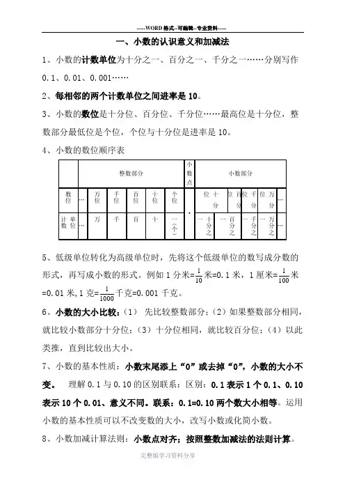 新北师大版四年级数学下册知识点归纳及易错题