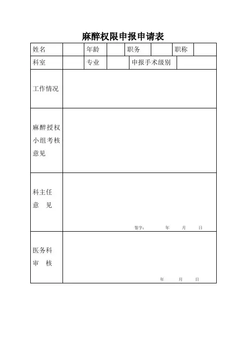 麻醉医师授权申请表