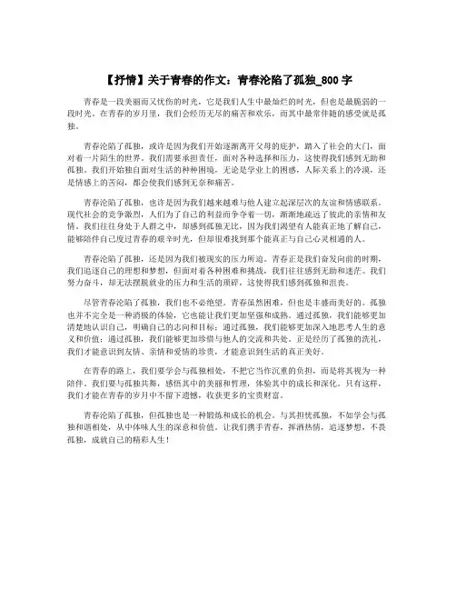 【抒情】关于青春的作文：青春沦陷了孤独_800字