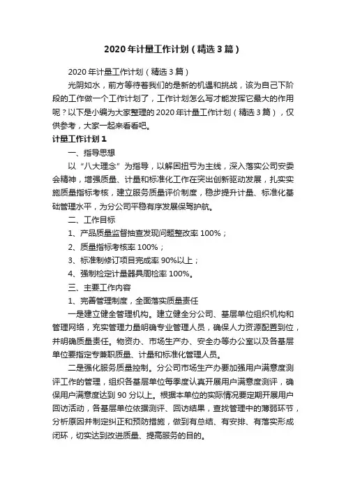 2020年计量工作计划（精选3篇）