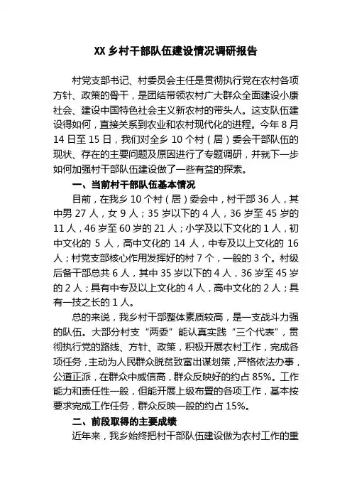 农村干部队伍建设情况调研报告