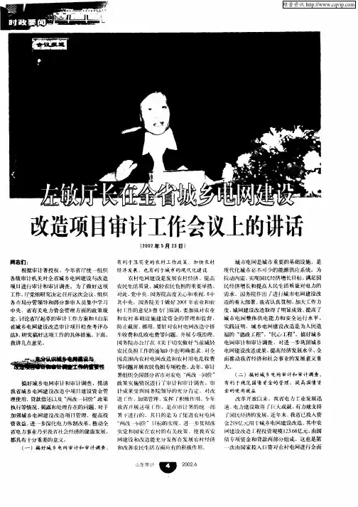 左敏厅长在全省城乡电网建设改造项目审计工作会议上的讲话