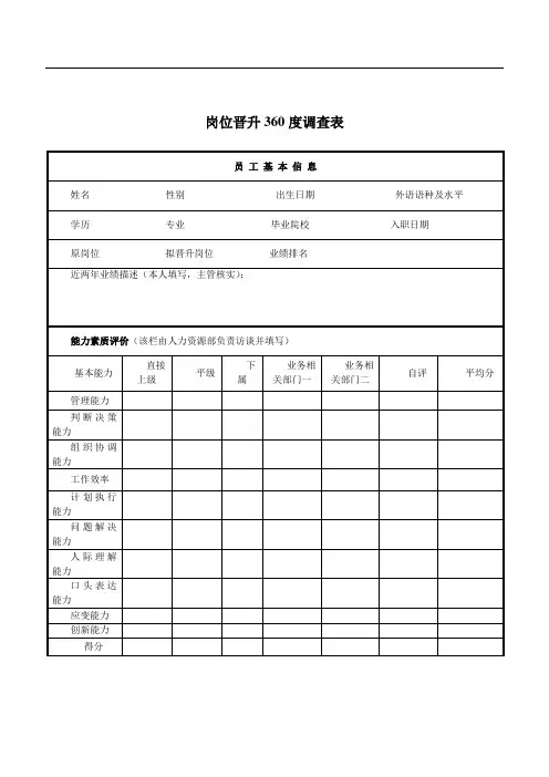 岗位晋升360度调查表