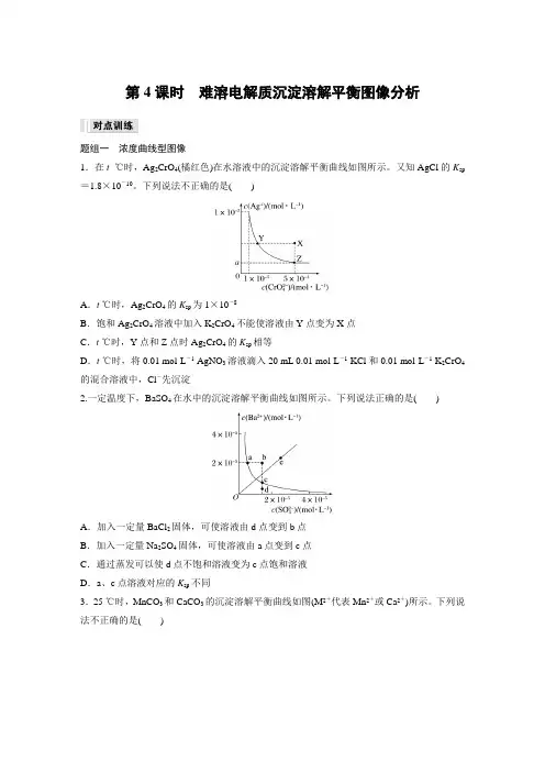 高中化学必修一 练习试卷 第3章 第4节 第4课时 难溶电解质沉淀溶解平衡图像分析