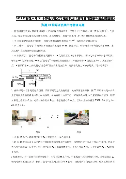 专题10 推导证明类中考物理问题(原卷版) 