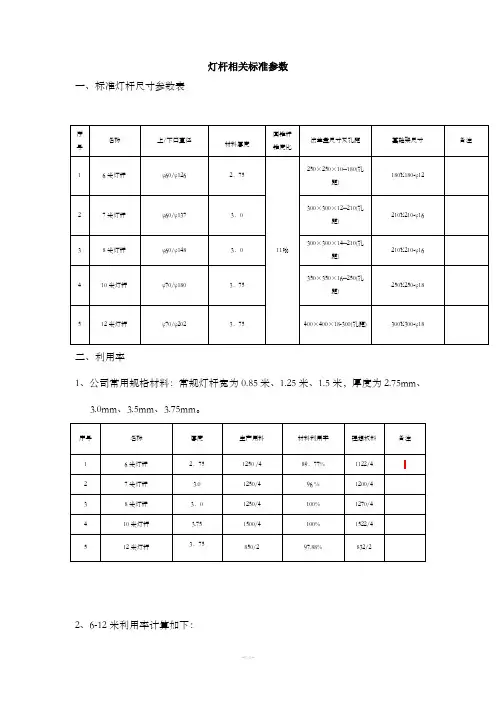 标准灯杆尺寸参数表