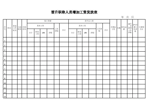 晋升职称人员增加工资发放表