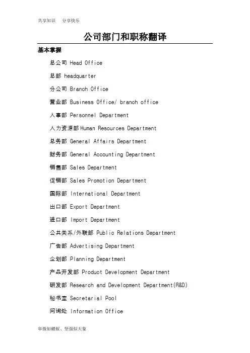 部门英文名称