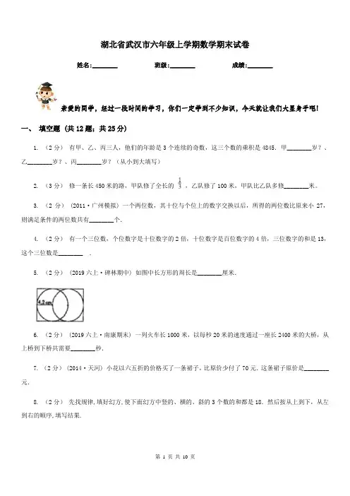 湖北省武汉市六年级上学期数学期末试卷