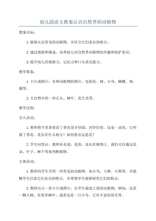 幼儿园语文教案认识自然界的动植物