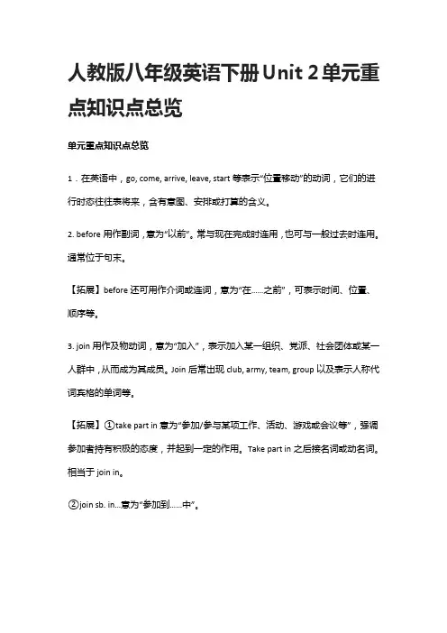 人教版八年级英语下册Unit 2单元重点知识点总览