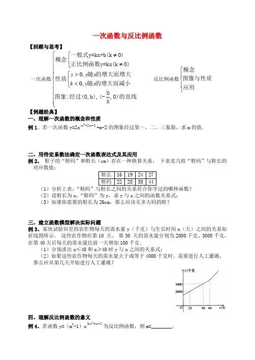 中考数学 一次函数与反比例函数专项复习