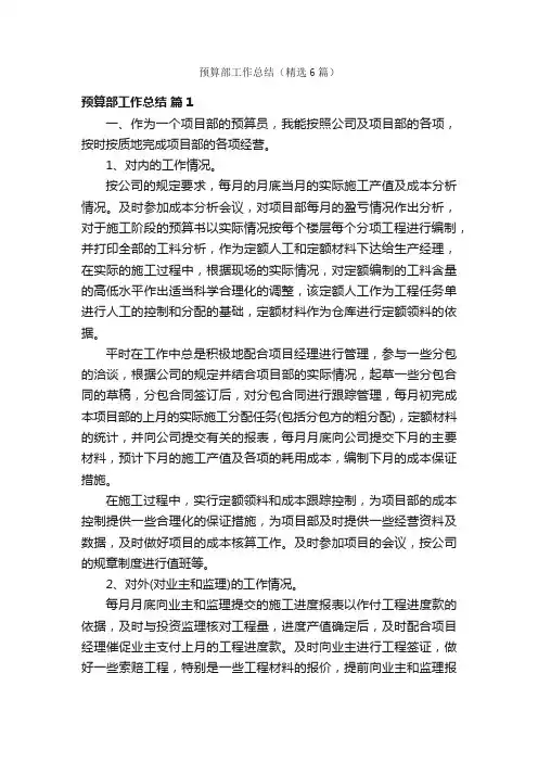 预算部工作总结（精选6篇）