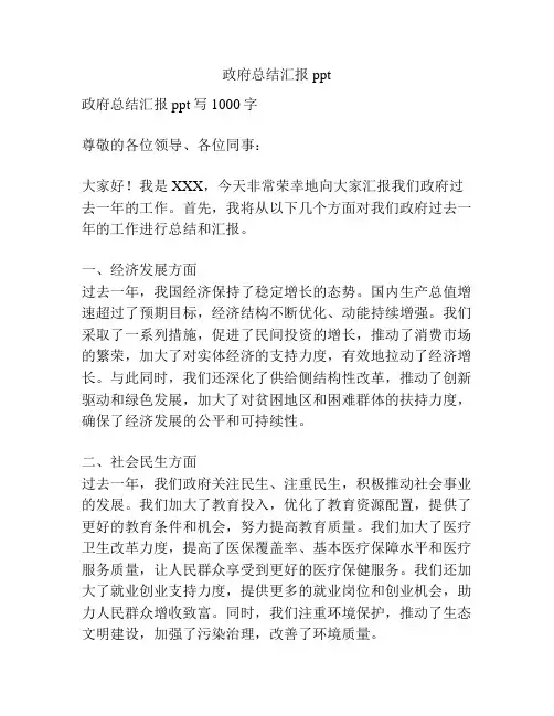 政府总结汇报ppt