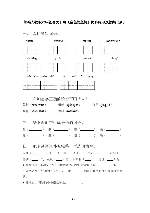 部编人教版六年级语文下册《金色的鱼钩》同步练习及答案(新)